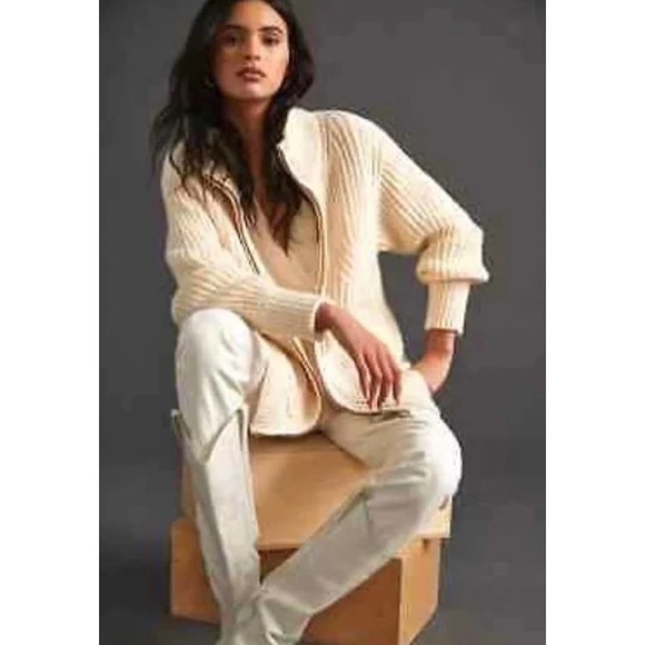 Anthropologie Sweaters - Pilcro x Anthropologie Cream Zip-Front Longline Wool Cardigan